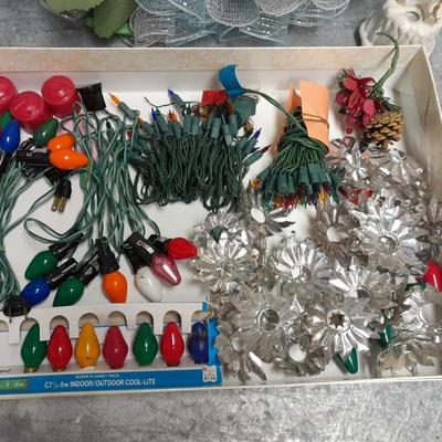 Christmas Decorations, Mini and C9 lights, wreath, ornaments, new candle set