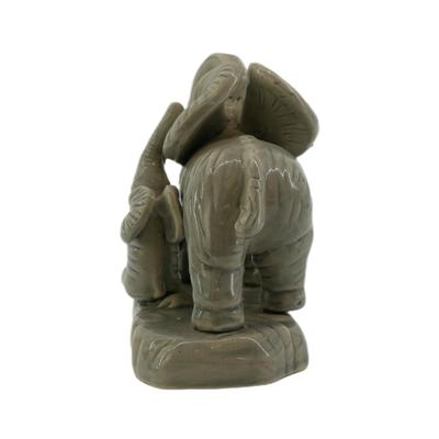Ceramic Mother and Baby Elephant Figurine