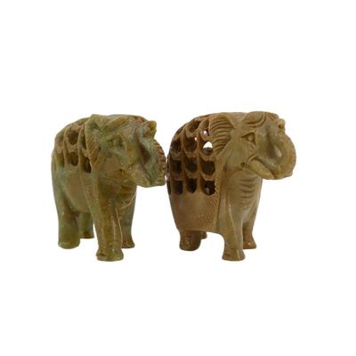 Hand-Carved Indian Stone Elephants