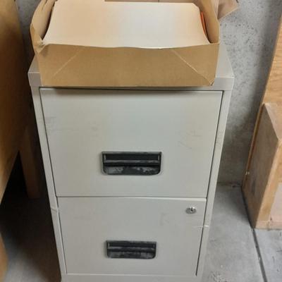 Two drawer Metal filing cabinet with folders and files