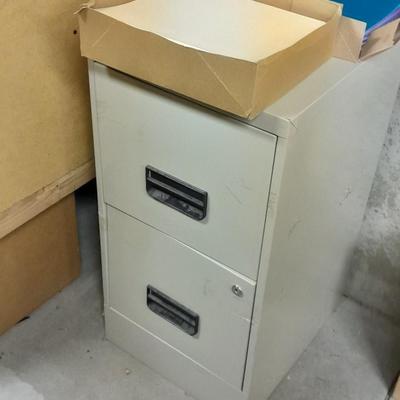 Two drawer Metal filing cabinet with folders and files