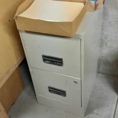 Two drawer Metal filing cabinet with folders and files