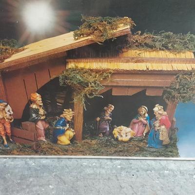 Vintage Sears Nativity set, Santa Light up window decoration, and C9 Christmas lights
