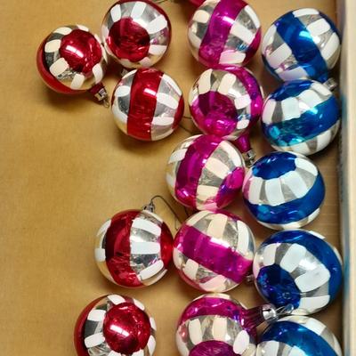 Vintage glass Christmas ornaments Red, Pink and Blue floral like design