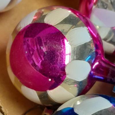 Vintage glass Christmas ornaments Red, Pink and Blue floral like design