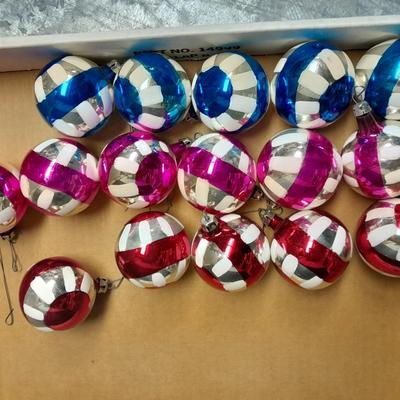 Vintage glass Christmas ornaments Red, Pink and Blue floral like design