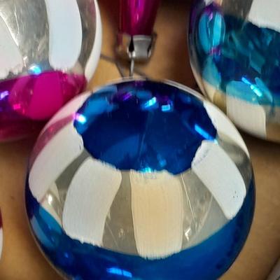 Vintage glass Christmas ornaments Red, Pink and Blue floral like design