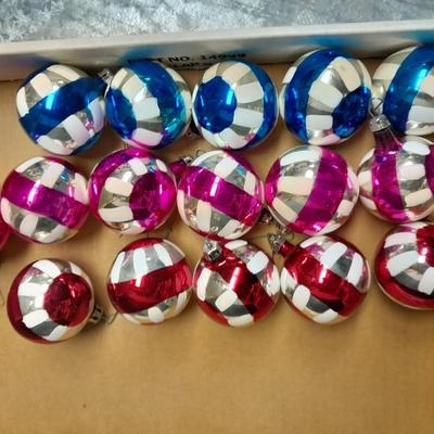 Vintage glass Christmas ornaments Red, Pink and Blue floral like design