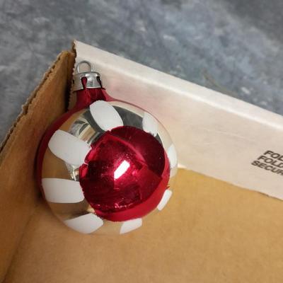 Vintage glass Christmas ornaments Red, Pink and Blue floral like design