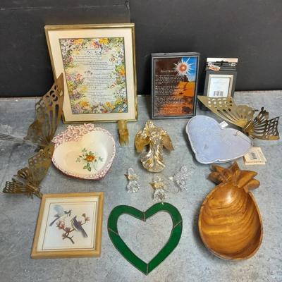 Variety of home decor, Footprints poetry music box and framed art, brass butterflies and more