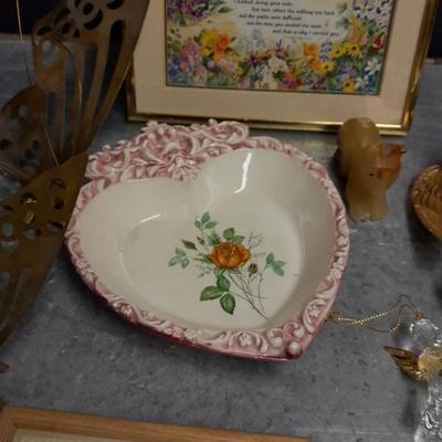 Variety of home decor, Footprints poetry music box and framed art, brass butterflies and more