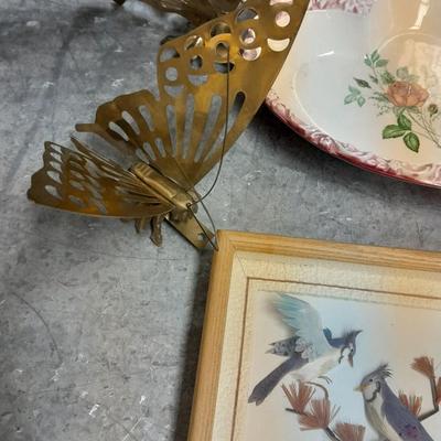 Variety of home decor, Footprints poetry music box and framed art, brass butterflies and more