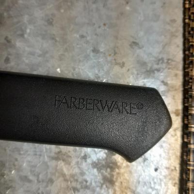 Farberware Knife set in Knife block, Belgian waffle maker, roasting pan, cast iron pan clock and more.