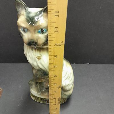 Kentucky Straight Beam's trophy Siamese cat decanter 1960's, with Pocket change bank