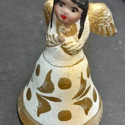 Stone heart trinket box with inlayed design, Wood corner shelf and vintage Angel collection