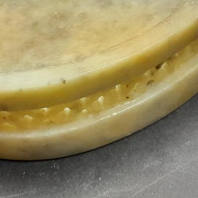 Stone heart trinket box with inlayed design, Wood corner shelf and vintage Angel collection