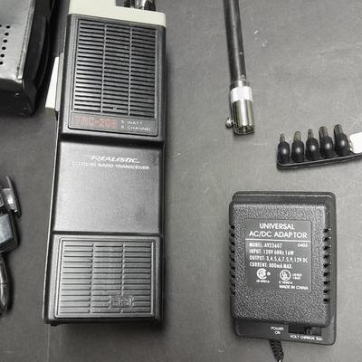 Vintage handheld Realistic CB radio with case and a multi-plug power supply TRC-208 5 watt 6 channel