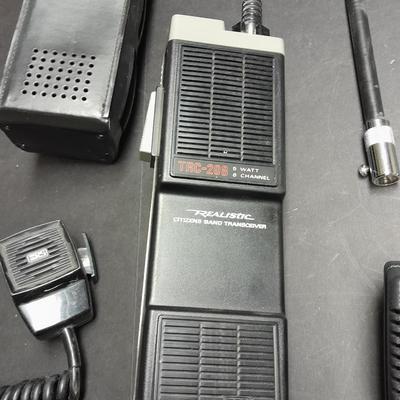 Vintage handheld Realistic CB radio with case and a multi-plug power supply TRC-208 5 watt 6 channel