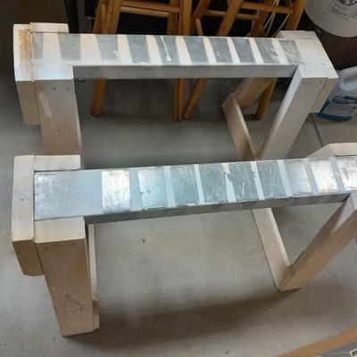 Two homemade short sawhorses with metal tops VERY sturdy and nice