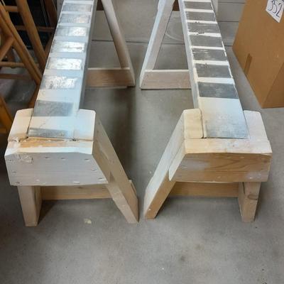 Two homemade short sawhorses with metal tops VERY sturdy and nice