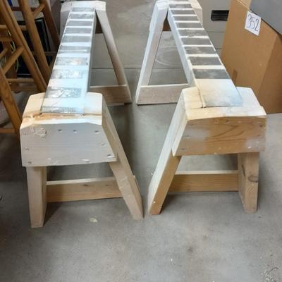 Two homemade short sawhorses with metal tops VERY sturdy and nice