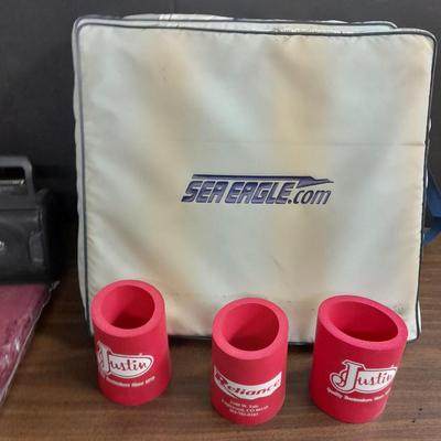 Metal folding camping table with camping supplies