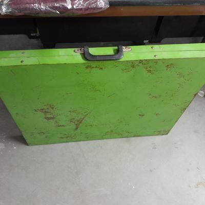 Metal folding camping table with camping supplies