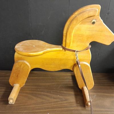 Wooden horse and Vintage teddy bear