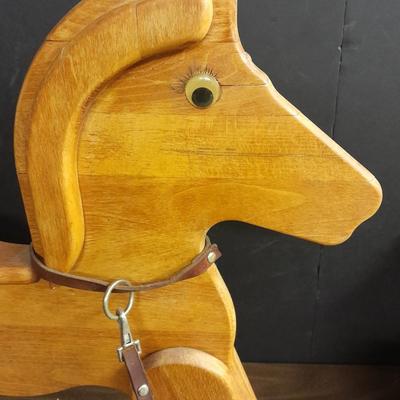 Wooden horse and Vintage teddy bear