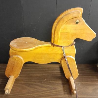 Wooden horse and Vintage teddy bear