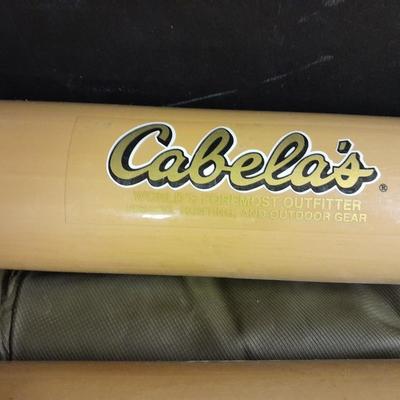 Fishing waders, Polar seat and Two Cabela's fishing rod tubes