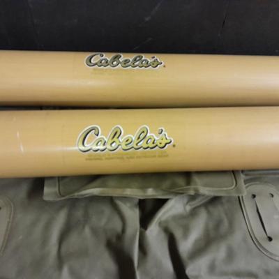 Fishing waders, Polar seat and Two Cabela's fishing rod tubes