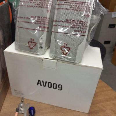 Office / School supplies, new computer speakers, 3 ring binders, more