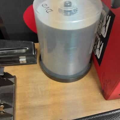 Office / School supplies, new computer speakers, 3 ring binders, more