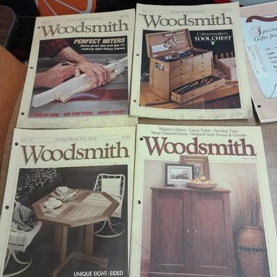 Hardback wood working books, and Woodsmith magazine back issues.
