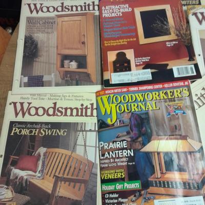 Hardback wood working books, and Woodsmith magazine back issues.