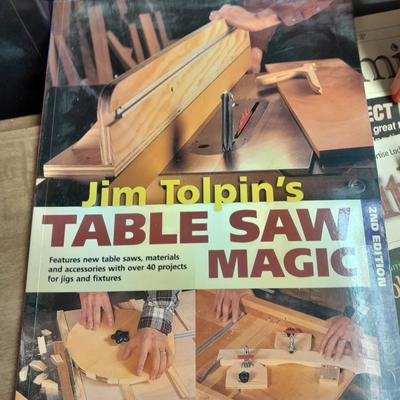 Hardback wood working books, and Woodsmith magazine back issues.