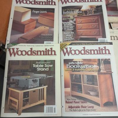 Hardback wood working books, and Woodsmith magazine back issues.