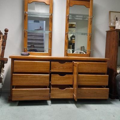 Nine drawer Dresser with shelved Mirrors