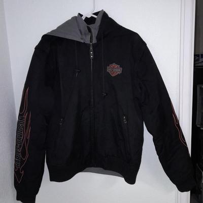 Hooded Harley Davidson Motorcycles Jacket with zip off sleeves