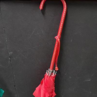 Vintage His and Her's rain Umbrella's With Laced Leather Crook Handles