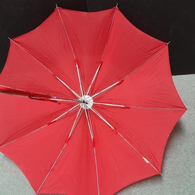 Vintage His and Her's rain Umbrella's With Laced Leather Crook Handles