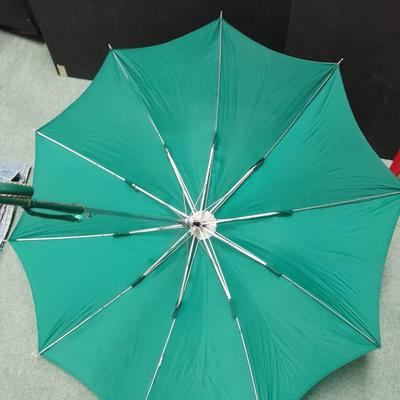 Vintage His and Her's rain Umbrella's With Laced Leather Crook Handles