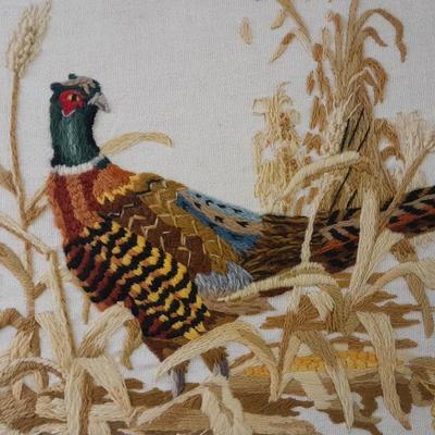 TV cabinet with Cross stitch Pheasent picture, wooden goose and candle sconce