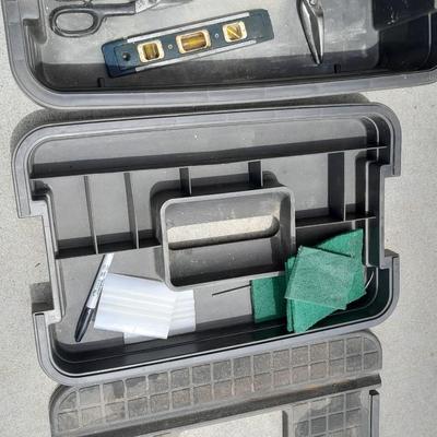 Craftsman multi-level step stool toolbox with wooden handled trowels and tools