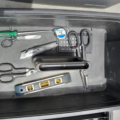 Craftsman multi-level step stool toolbox with wooden handled trowels and tools