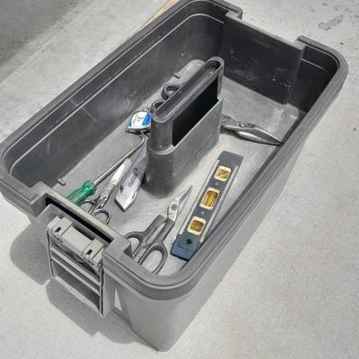 Craftsman multi-level step stool toolbox with wooden handled trowels and tools