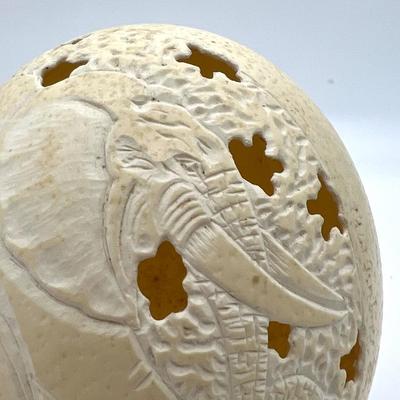 1987 Carved & Signed  Ostrich Eggs Elephants