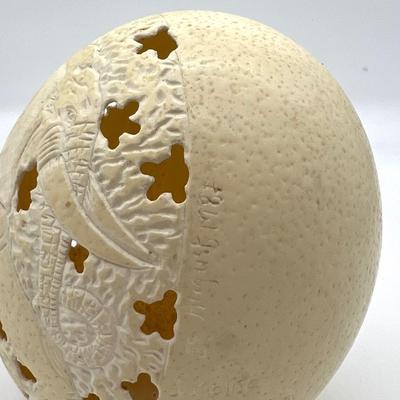 1987 Carved & Signed  Ostrich Eggs Elephants