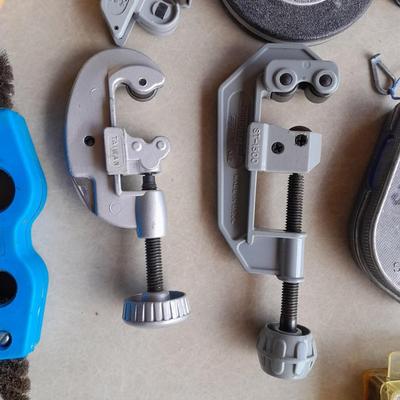 Plumbing tools, Pipe cutters, chalk line, and more